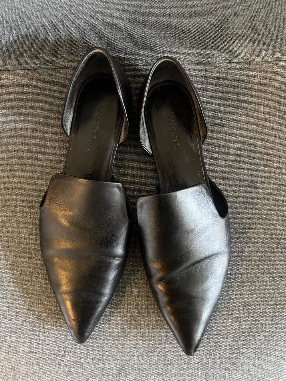 Vince Black Leather Pointed D'Orsay Flats